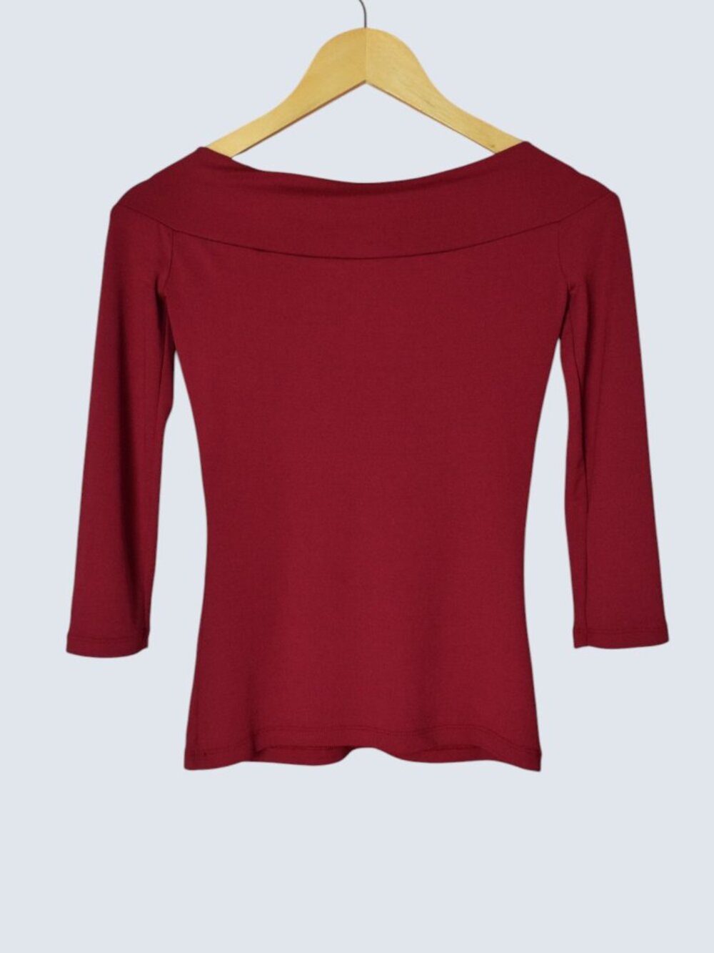 MICHAEL KORS COLLECTION DARK RED STRETCH V-NECK 3/4 SLEEVE TOP - Picture 5 of 6